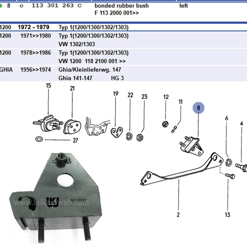 Lai Kam Wah Sdn. Bhd. Specialist in VW Aircooled Parts - 113301263C - Rubber Mount