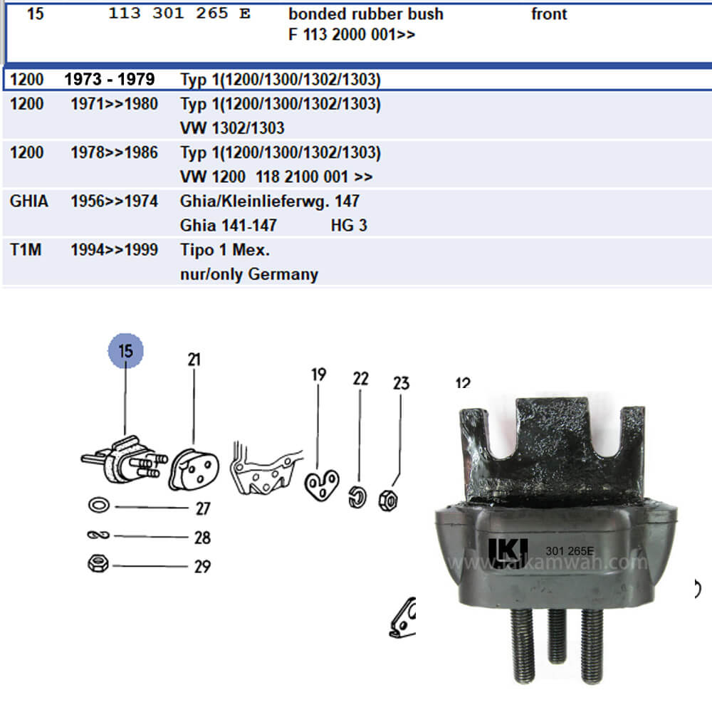 Lai Kam Wah Sdn. Bhd. Specialist in VW Aircooled Parts - 113301265E - Rubber Mount