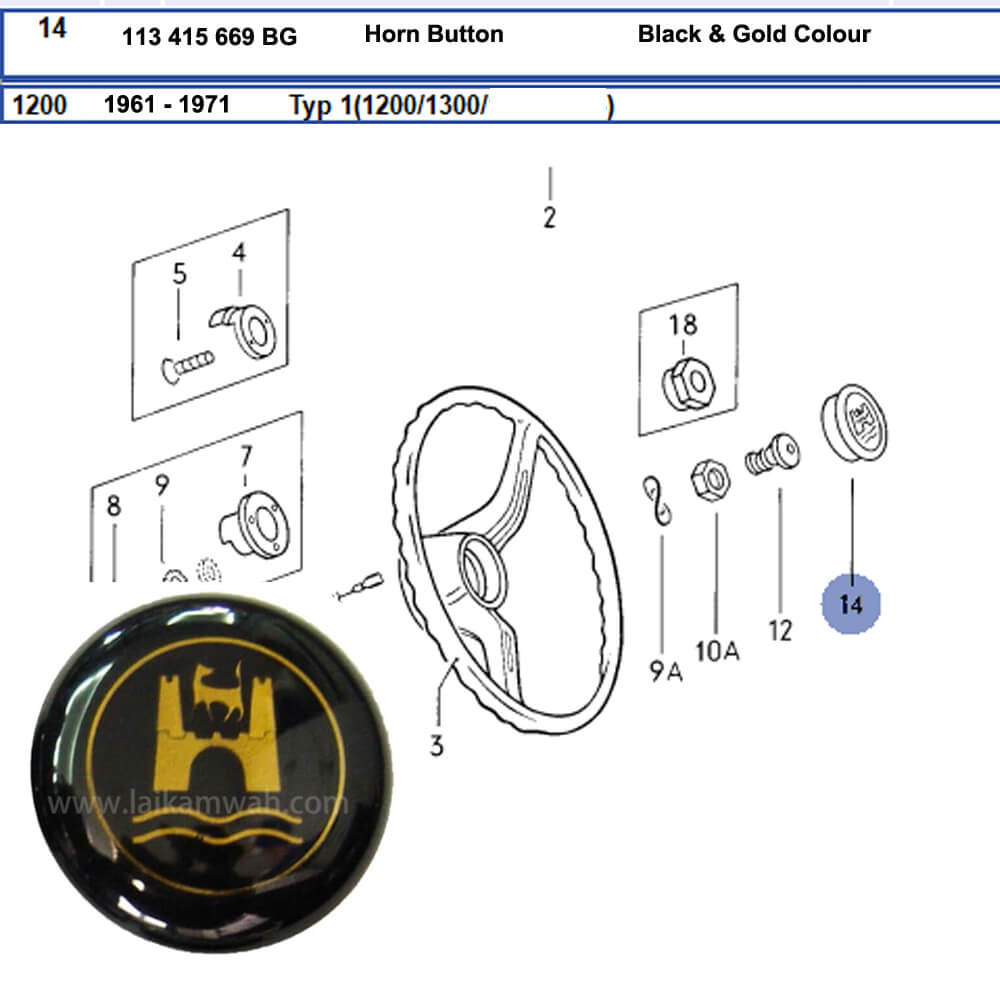 Lai Kam Wah Sdn. Bhd. Specialist in VW Aircooled Parts - 113415669BG - Horn Button Cap - Wolfsburg Crest