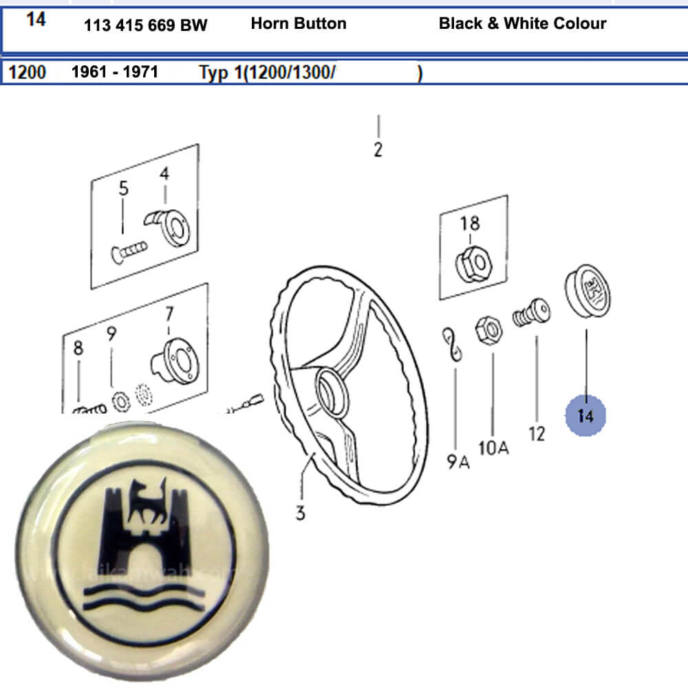 Lai Kam Wah Sdn. Bhd. Specialist in VW Aircooled Parts - 113415669BW - Horn Button Cap - Wolfsburg Crest