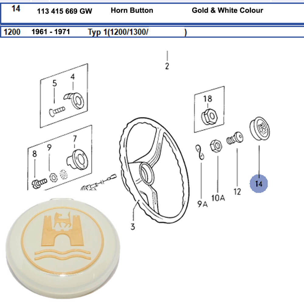 Lai Kam Wah Sdn. Bhd. Specialist in VW Aircooled Parts - 113415669GW - Horn Button Cap - Wolfsburg Crest
