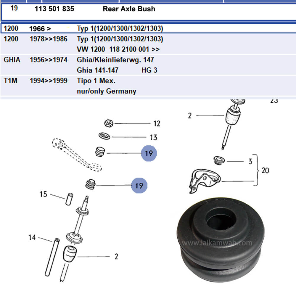 Lai Kam Wah Sdn. Bhd. Specialist in VW Aircooled Parts - 113501835 - Rear Axle Bar Bush