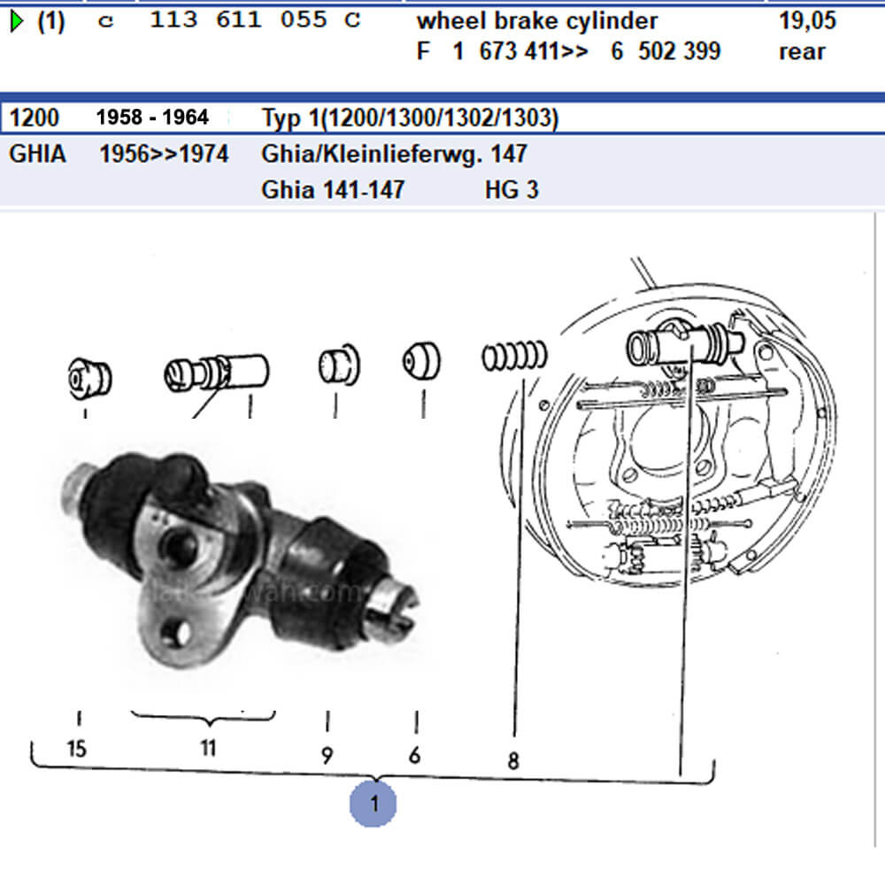Lai Kam Wah Sdn. Bhd. Specialist in VW Aircooled Parts - 113611055C - Wheel Cylinder