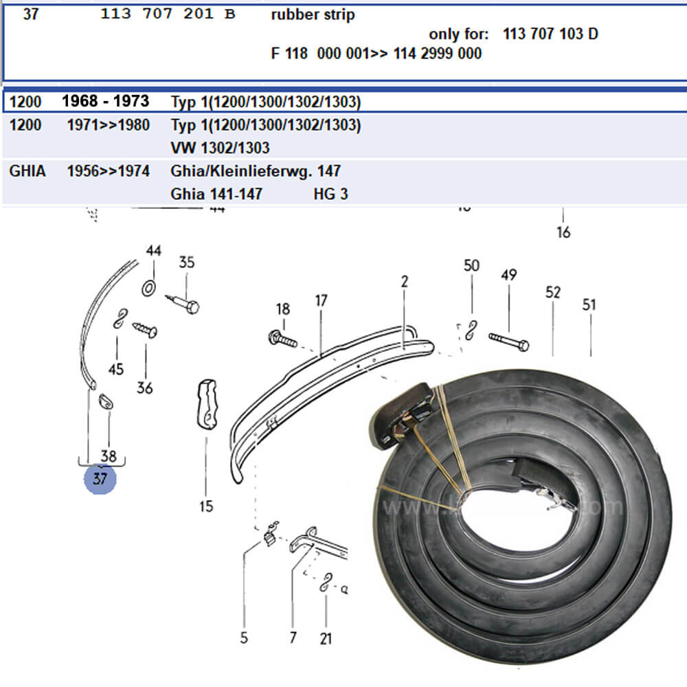 Lai Kam Wah Sdn. Bhd. Specialist in VW Aircooled Parts - 113707201B - Bumper Impact Strip