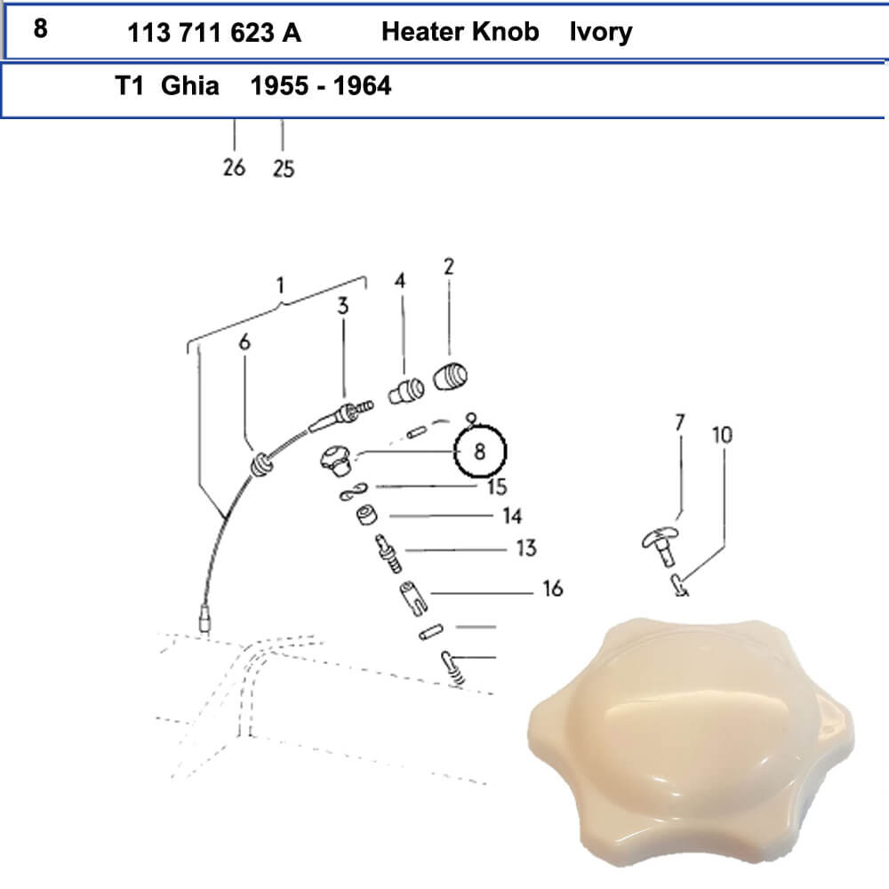 Lai Kam Wah Sdn. Bhd. Specialist in VW Aircooled Parts - 113711623A - Heater knob