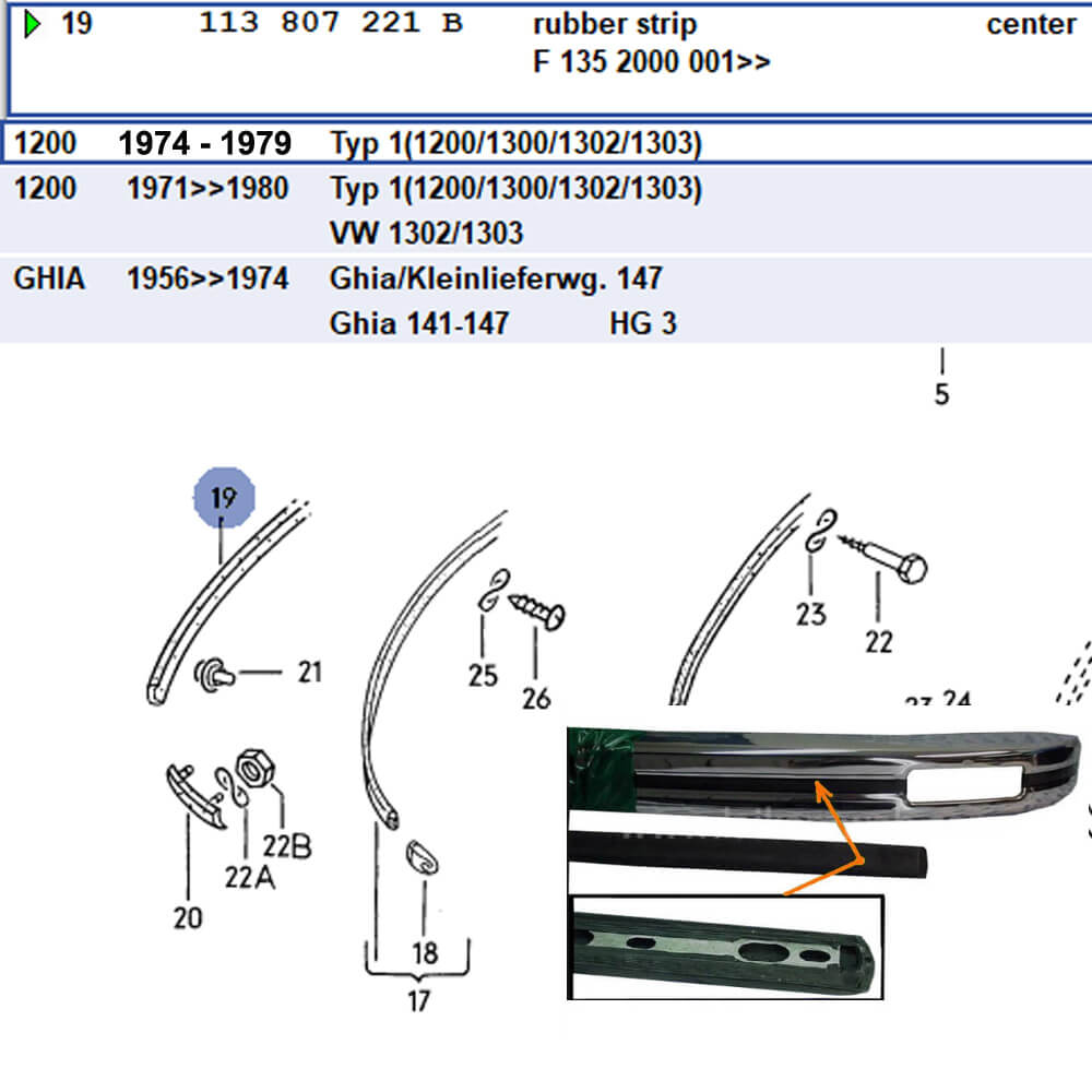 Lai Kam Wah Sdn. Bhd. Specialist in VW Aircooled Parts - 113807221B - Bumper Impact Strip