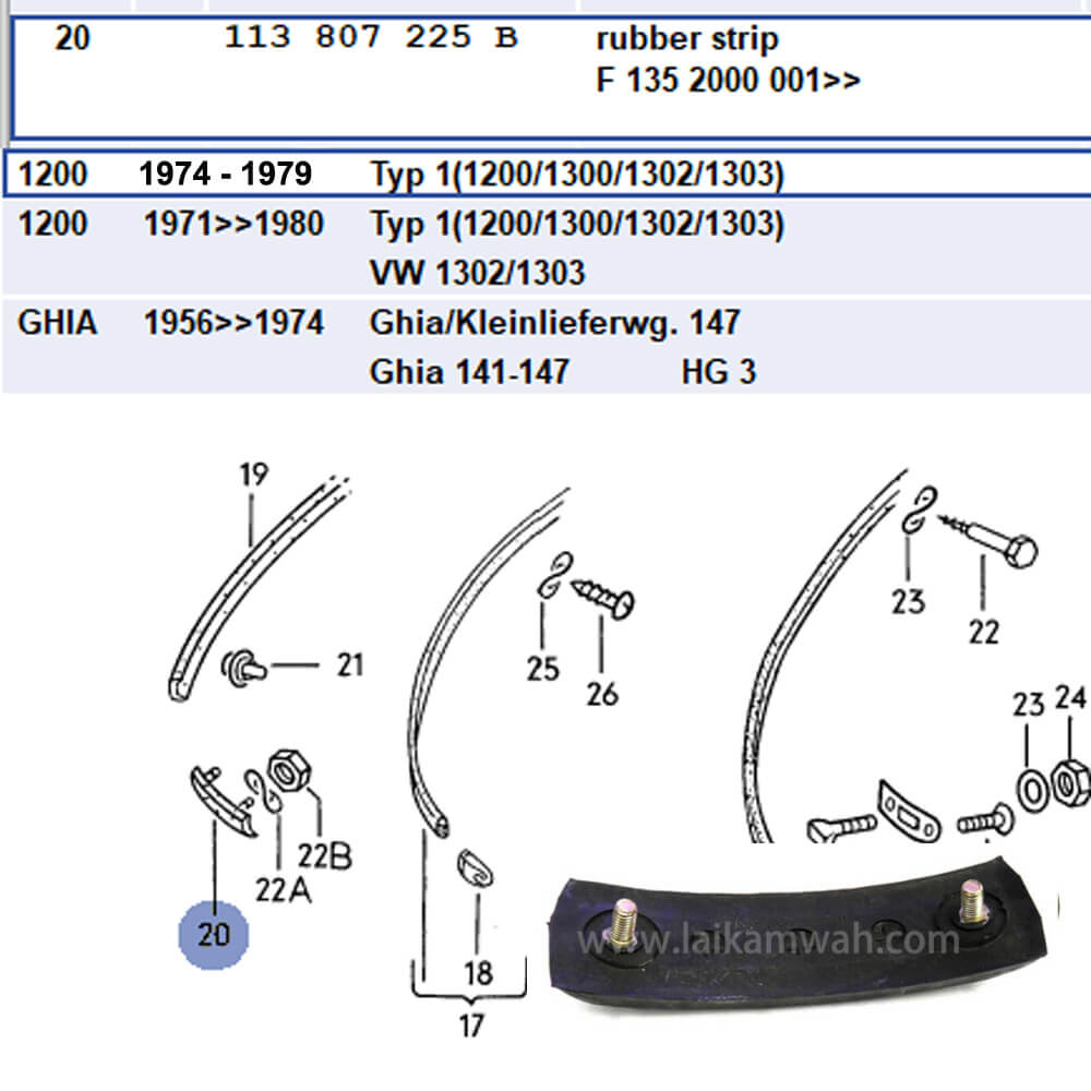 Lai Kam Wah Sdn. Bhd. Specialist in VW Aircooled Parts - 113807225B - Bumper Impact Strip