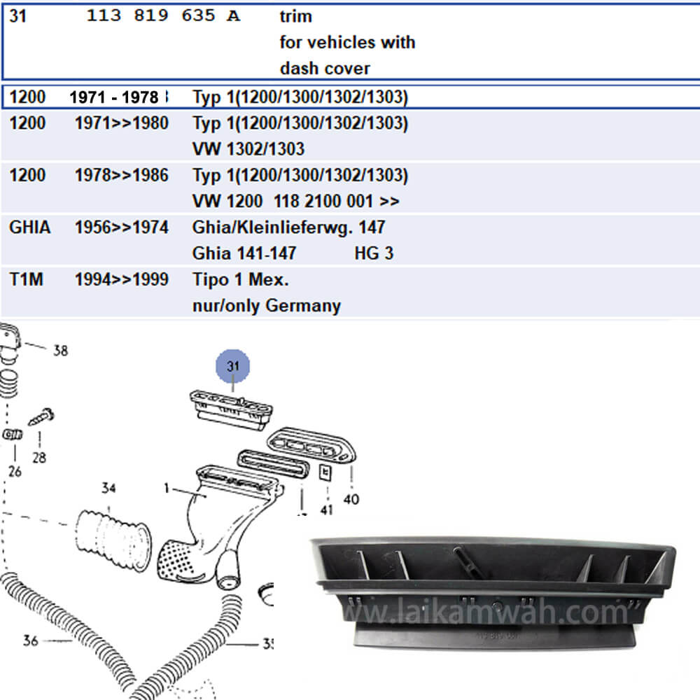 Lai Kam Wah Sdn. Bhd. Specialist in VW Aircooled Parts - 113819635A - Air Vent