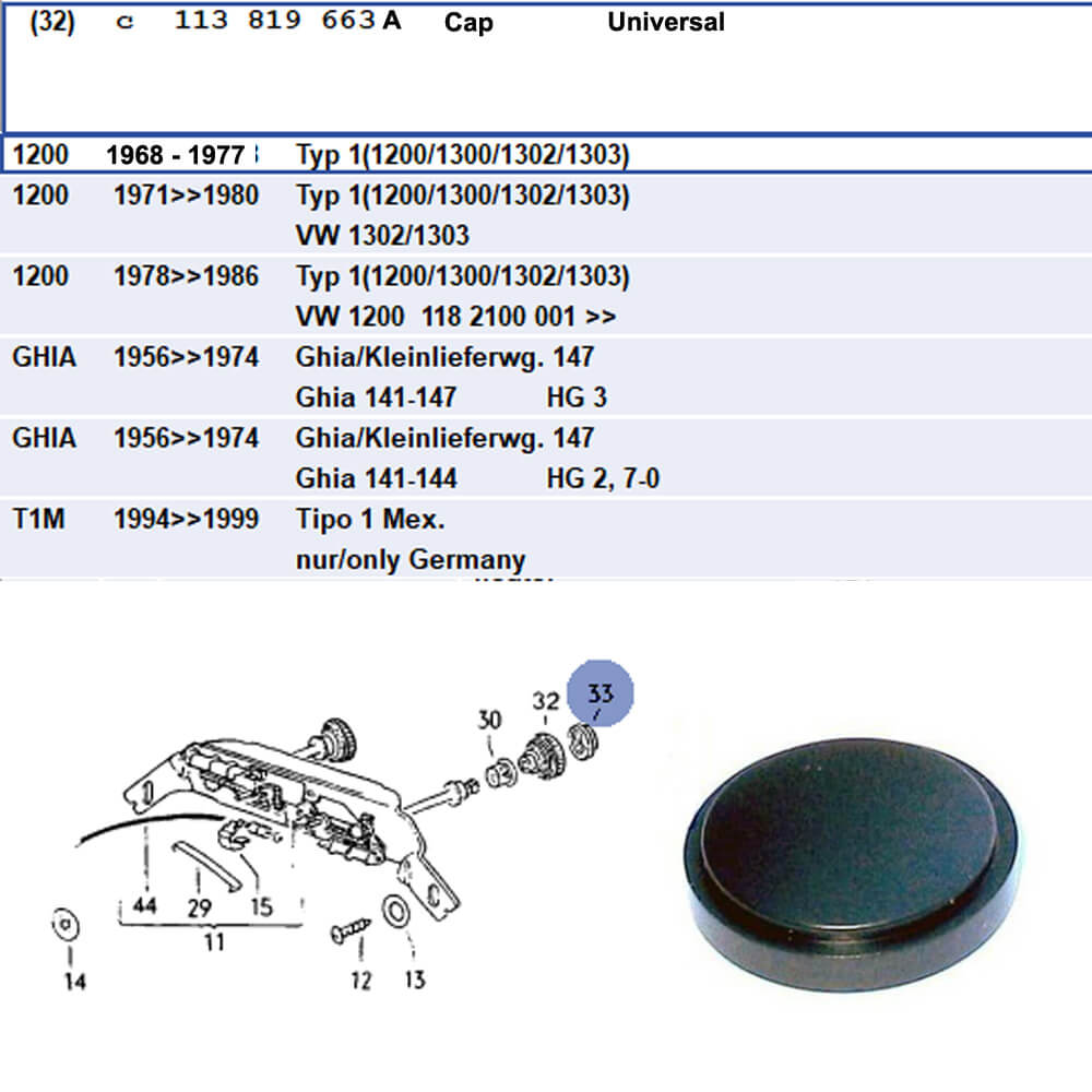 Lai Kam Wah Sdn. Bhd. Specialist in VW Aircooled Parts - 113819663A - Cap for glove box knob