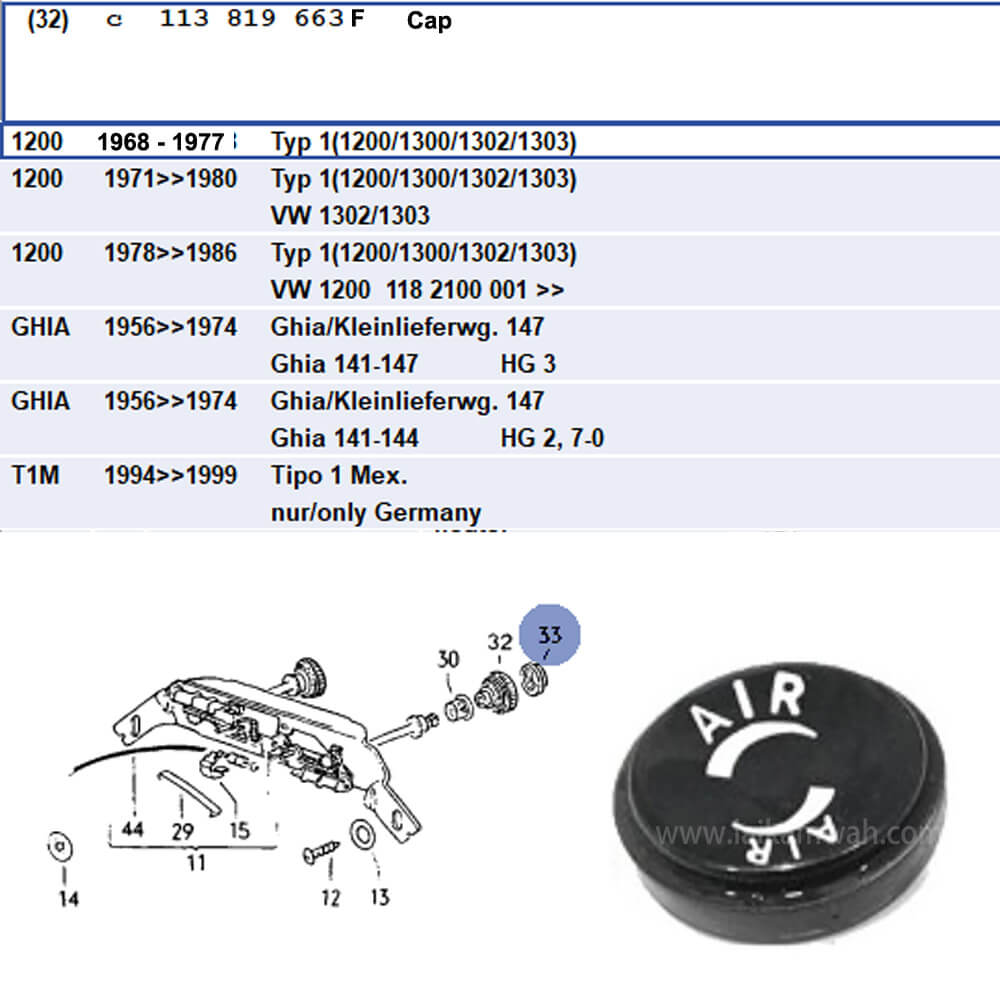 Lai Kam Wah Sdn. Bhd. Specialist in VW Aircooled Parts - 113819663F - AIR CIRCULATION CAP