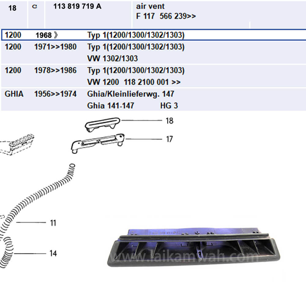 Lai Kam Wah Sdn. Bhd. Specialist in VW Aircooled Parts - 113819719A - Air Vent