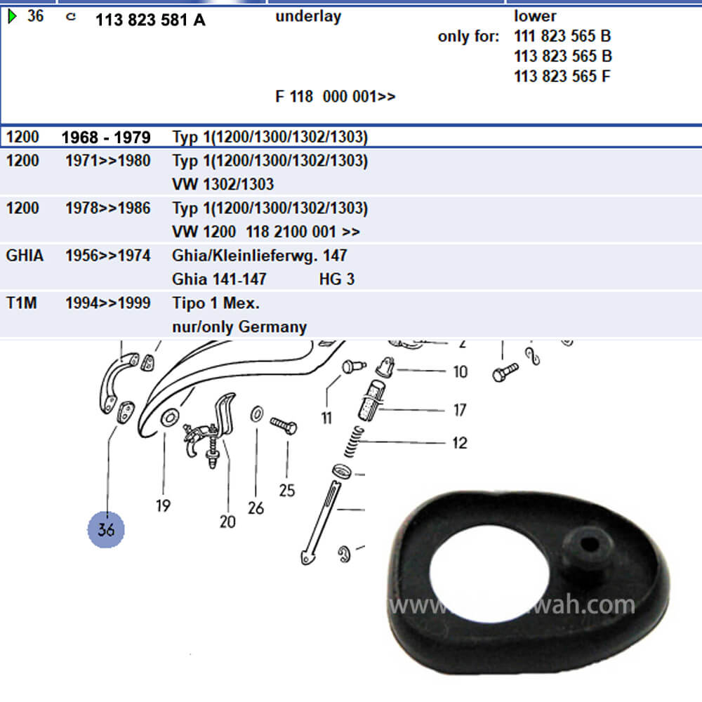 Lai Kam Wah Sdn. Bhd. Specialist in VW Aircooled Parts - 113823581A - Front Bonet Handle Gasket