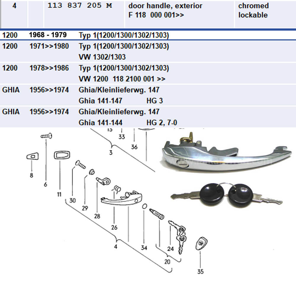Lai Kam Wah Sdn. Bhd. Specialist in VW Aircooled Parts - 113837205M - Door Handle