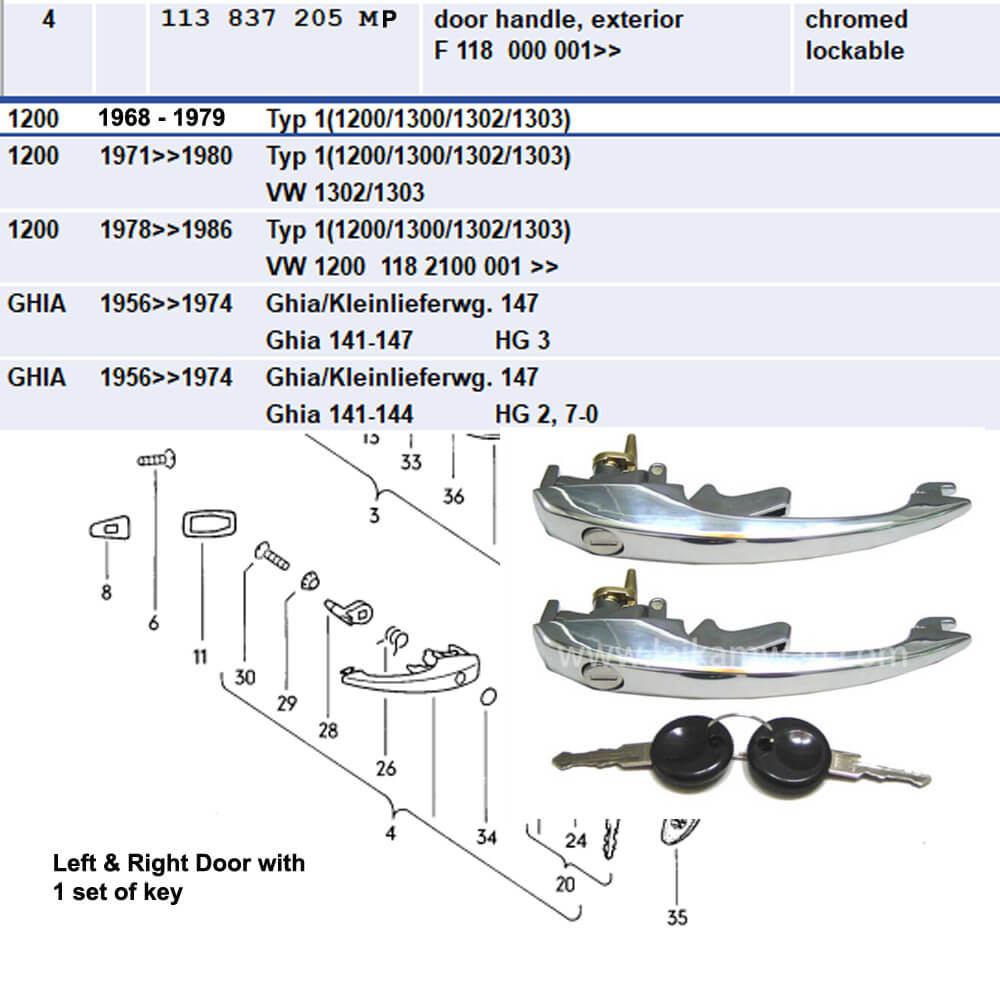 Lai Kam Wah Sdn. Bhd. Specialist in VW Aircooled Parts - 113837205MP - Door Handle