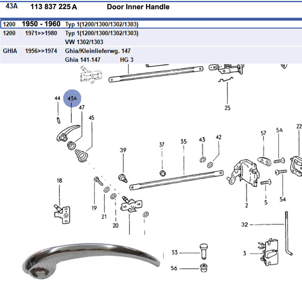 Lai Kam Wah Sdn. Bhd. Specialist in VW Aircooled Parts - 113837225A - Door Handle