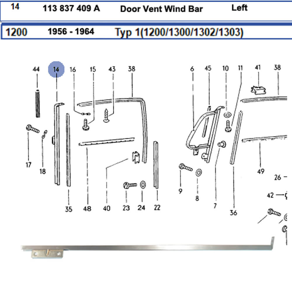 Lai Kam Wah Sdn. Bhd. Specialist in VW Aircooled Parts - 113837409A - Door Vent Wing Bar - Left