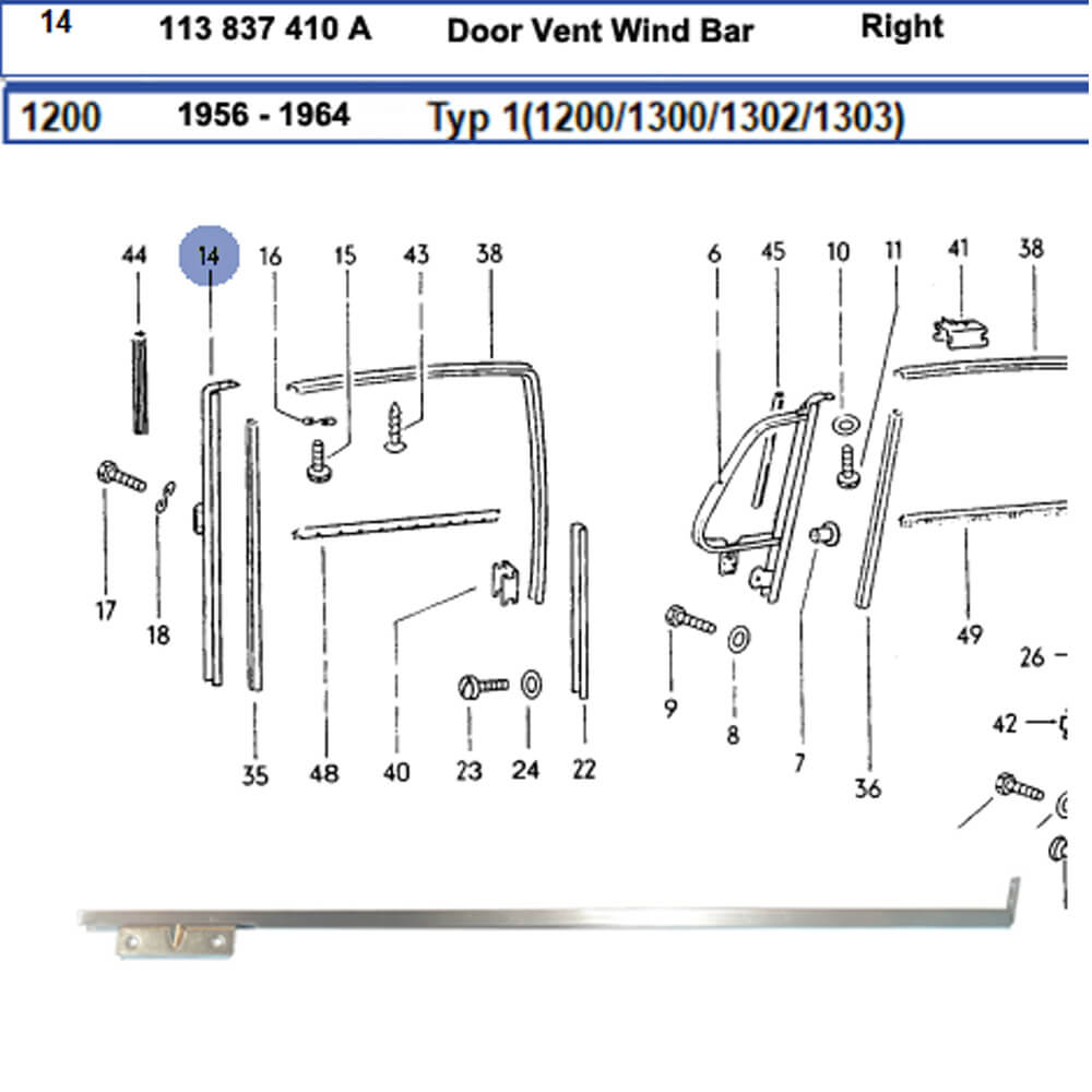 Lai Kam Wah Sdn. Bhd. Specialist in VW Aircooled Parts - 113837410A - Door Vent Wing Bar - right