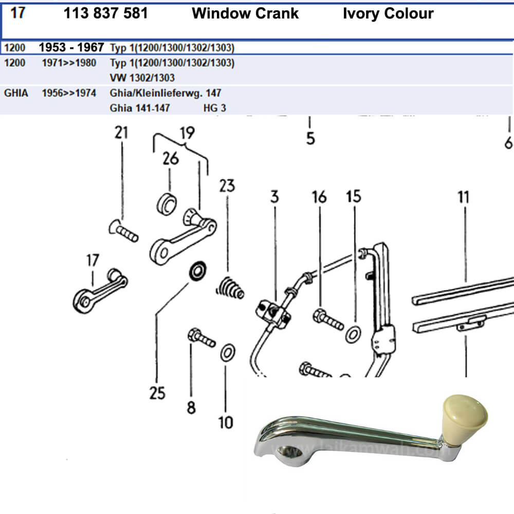 Lai Kam Wah Sdn. Bhd. Specialist in VW Aircooled Parts - 113837581 - Window Crank