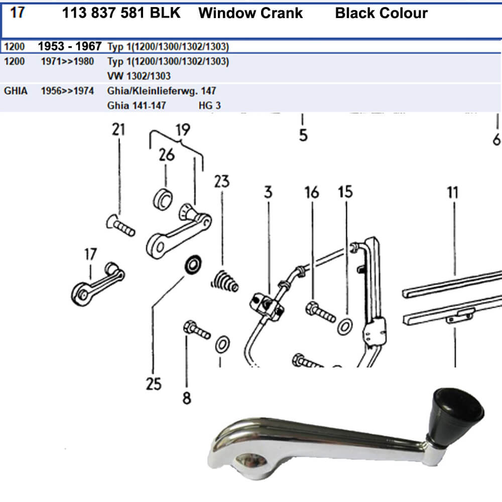 Lai Kam Wah Sdn. Bhd. Specialist in VW Aircooled Parts - 113837581-BLK - Window Crank