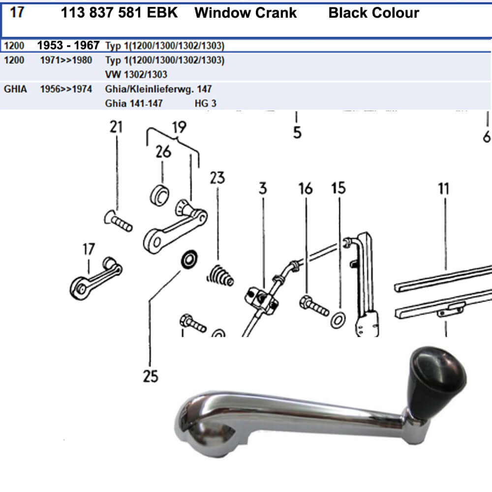 Lai Kam Wah Sdn. Bhd. Specialist in VW Aircooled Parts - 113837581E-BK - Window Crank