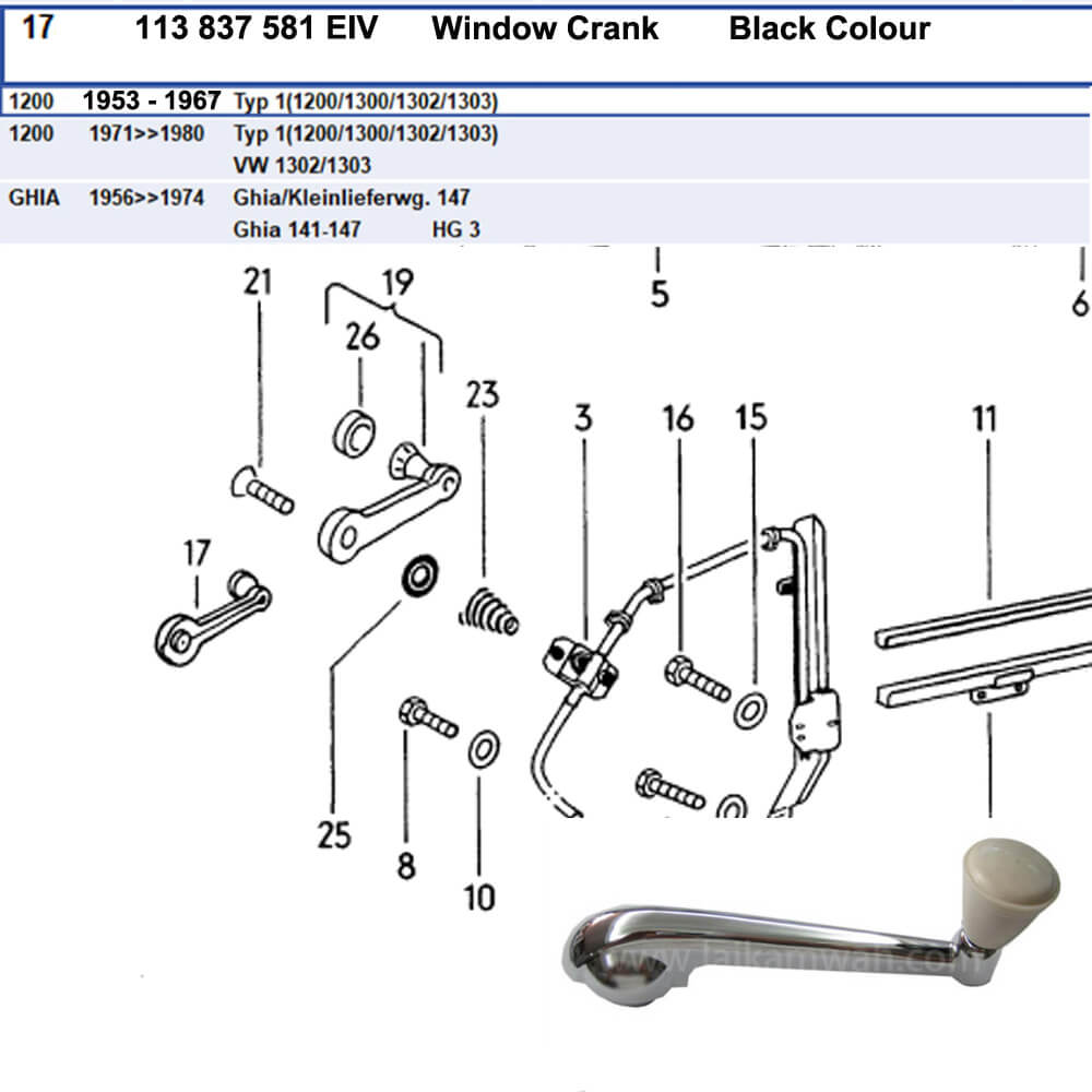Lai Kam Wah Sdn. Bhd. Specialist in VW Aircooled Parts - 113837581E-IV - Window Crank