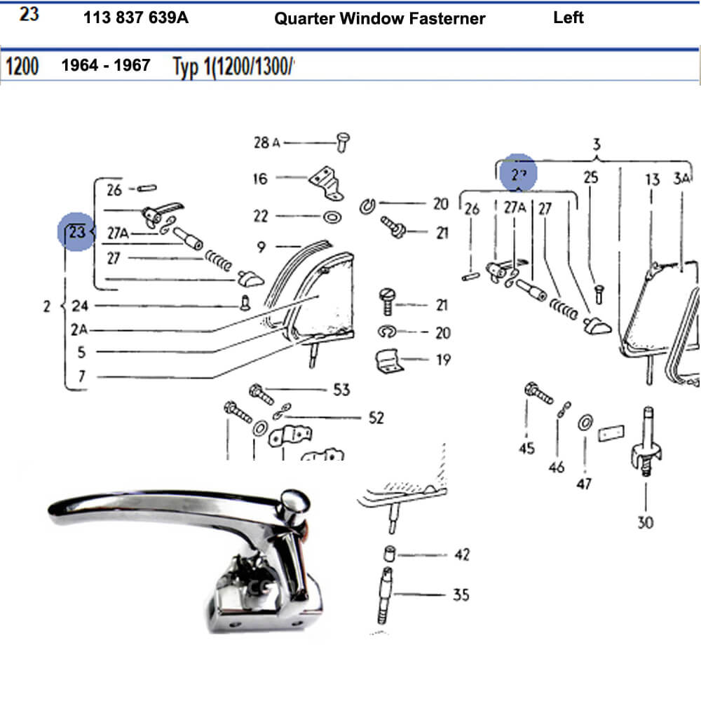 Lai Kam Wah Sdn. Bhd. Specialist in VW Aircooled Parts - 113837639A - Quarter Window Fasterner