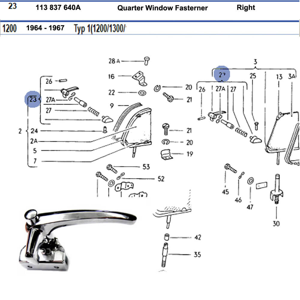 Lai Kam Wah Sdn. Bhd. Specialist in VW Aircooled Parts - 113837640A - Quarter Window Fasterner