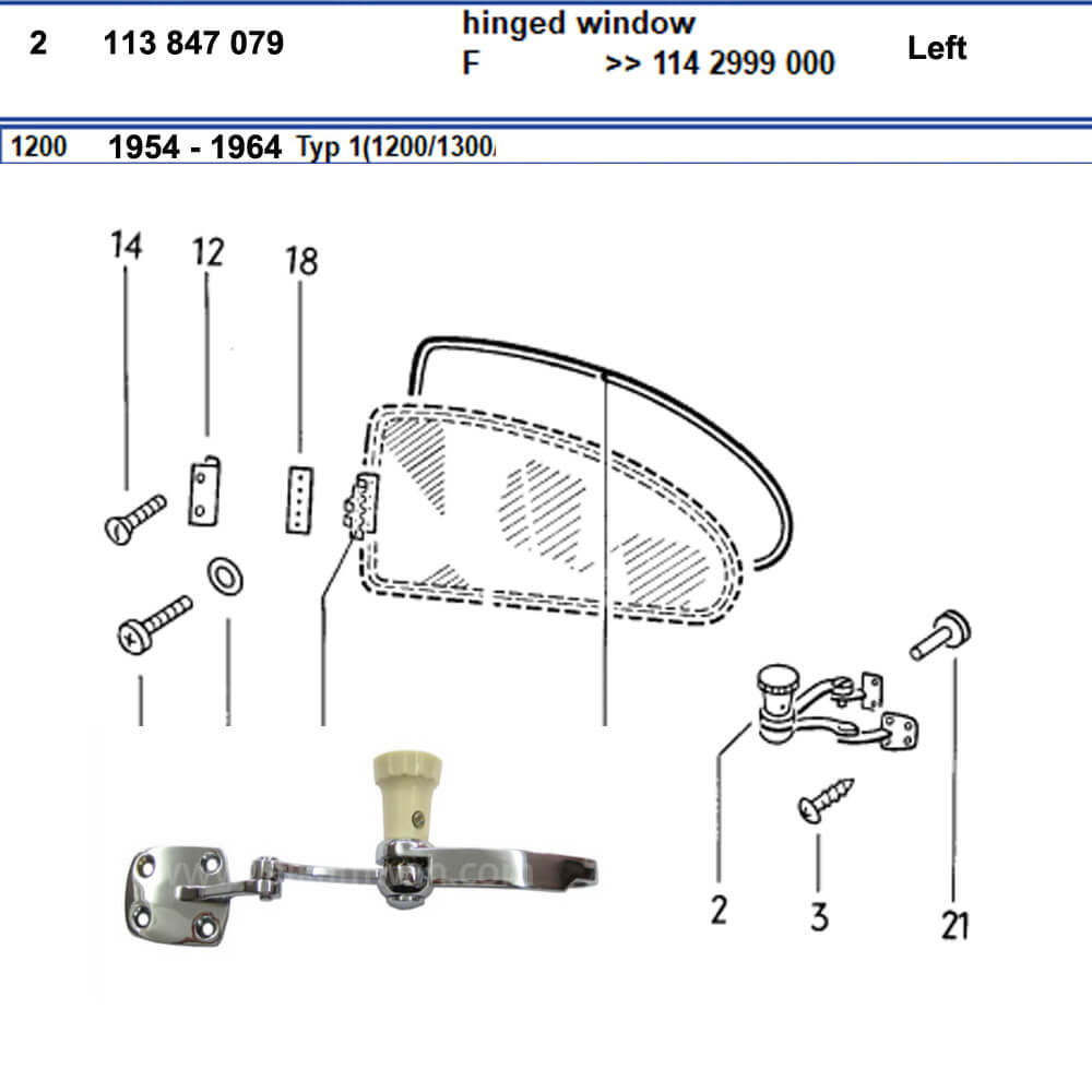 Lai Kam Wah Sdn. Bhd. Specialist in VW Aircooled Parts - 113847079 - Pop Out Window Hinge