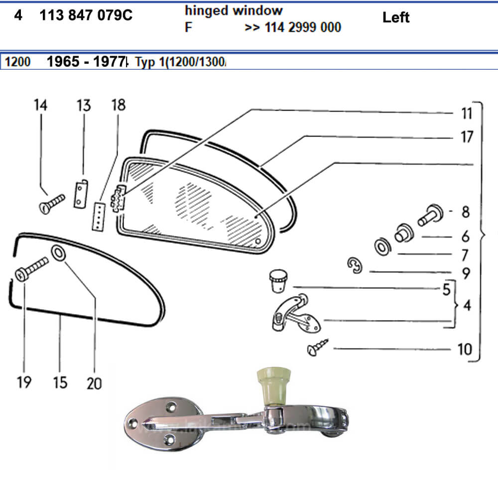 Lai Kam Wah Sdn. Bhd. Specialist in VW Aircooled Parts - 113847079C - Pop Out Window Hinge