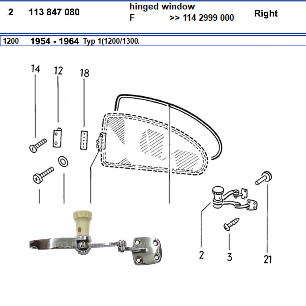 Lai Kam Wah Sdn. Bhd. Specialist in VW Aircooled Parts - 113847080 - Pop Out Window Hinge