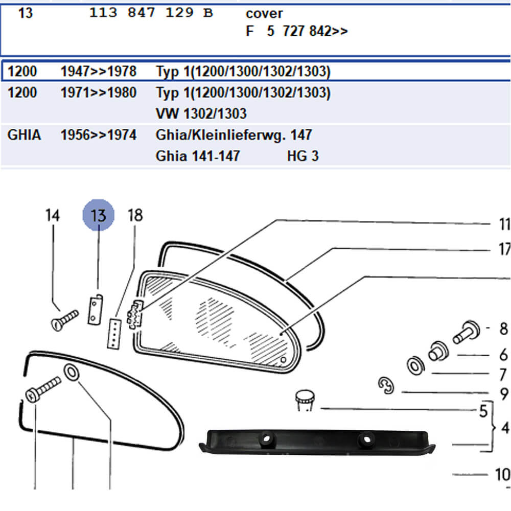 Lai Kam Wah Sdn. Bhd. Specialist in VW Aircooled Parts - 113847129B - Pop Out Window Cover
