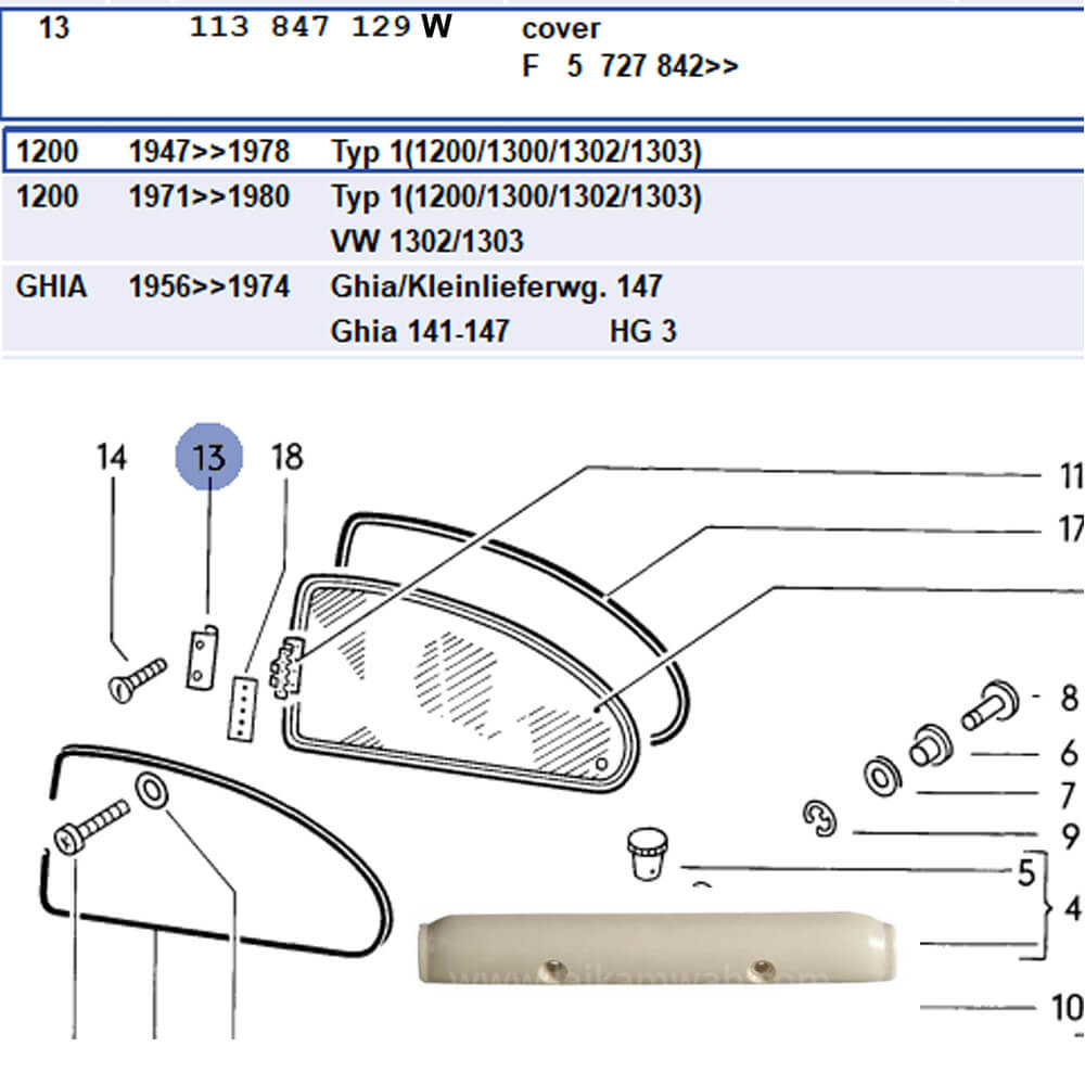 Lai Kam Wah Sdn. Bhd. Specialist in VW Aircooled Parts - 113847129W - Pop Out Window Cover