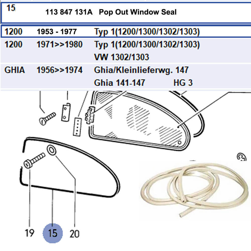Lai Kam Wah Sdn. Bhd. Specialist in VW Aircooled Parts - 113847131A - Pop Out Window Seal