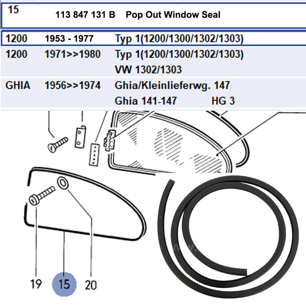 Lai Kam Wah Sdn. Bhd. Specialist in VW Aircooled Parts - 113847131B - Pop Out Window Seal