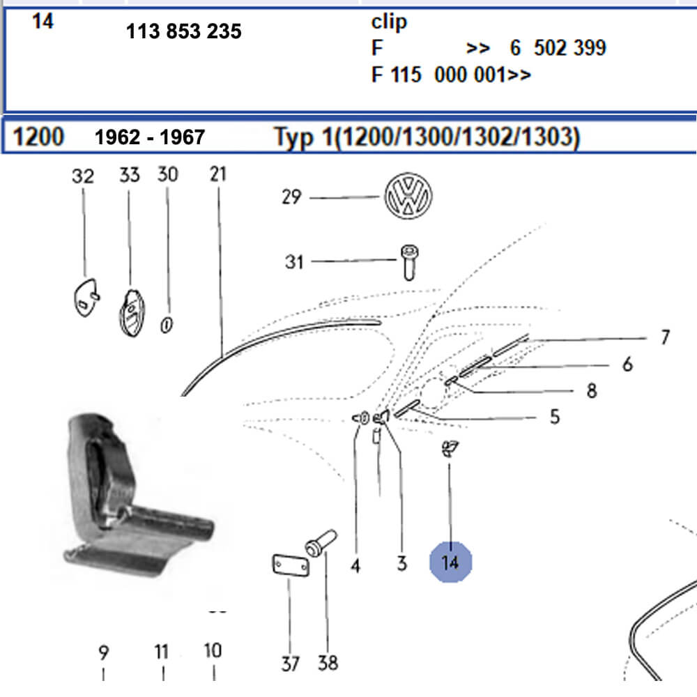 Lai Kam Wah Sdn. Bhd. Specialist in VW Aircooled Parts - 113853235 - Moulding Clip