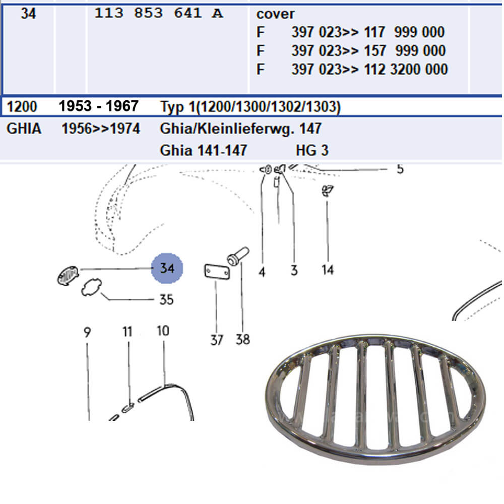 Lai Kam Wah Sdn. Bhd. Specialist in VW Aircooled Parts - 113853641A - Horn Grille