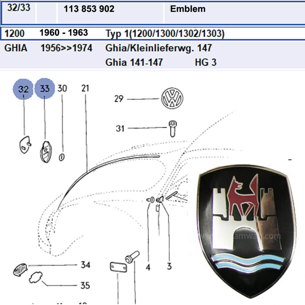 Lai Kam Wah Sdn. Bhd. Specialist in VW Aircooled Parts - 113853902 - Bonnet Emblem
