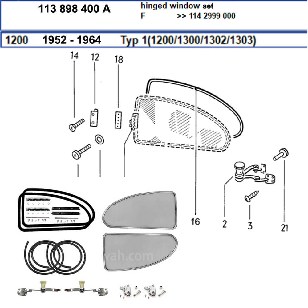 Lai Kam Wah Sdn. Bhd. Specialist in VW Aircooled Parts - 113898400A - Pop Out Window Set