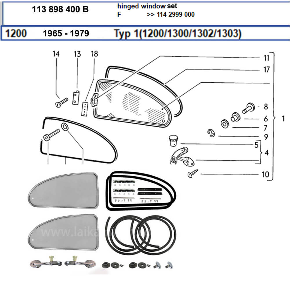 Lai Kam Wah Sdn. Bhd. Specialist in VW Aircooled Parts - 113898400B - Pop Out Window Set