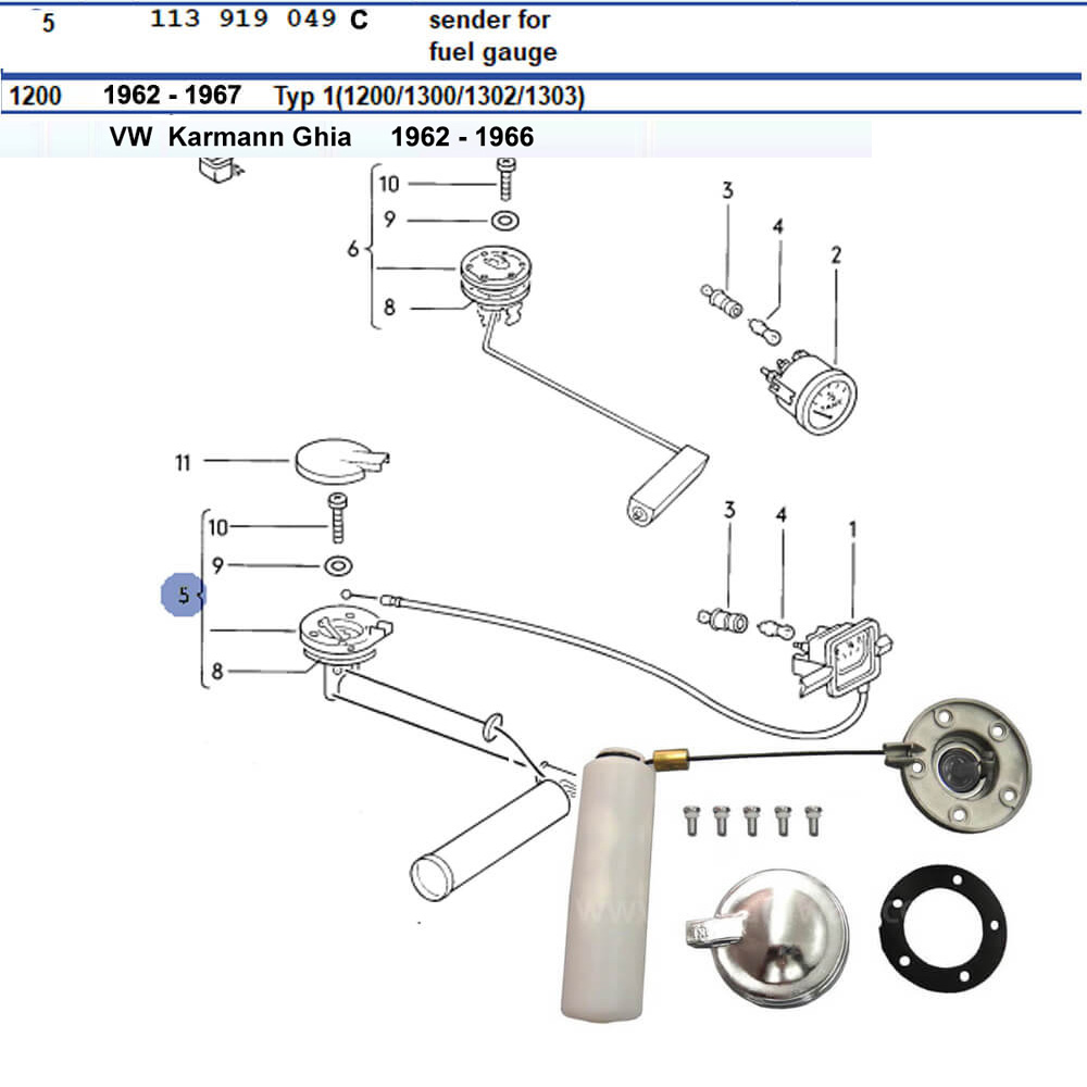 Lai Kam Wah Sdn. Bhd. Specialist in VW Aircooled Parts - 113919049C - Fuel Tank Level Sender