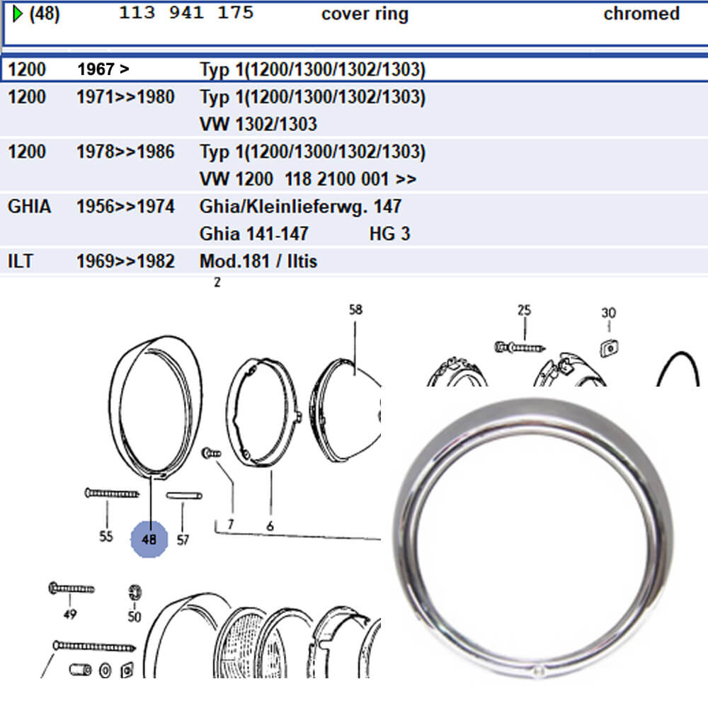 Lai Kam Wah Sdn. Bhd. Specialist in VW Aircooled Parts - 113941175 - Headlamp Ring