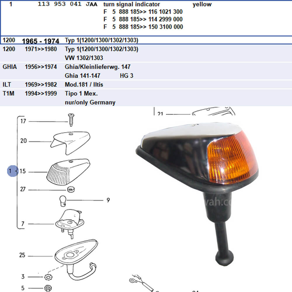 Lai Kam Wah Sdn. Bhd. Specialist in VW Aircooled Parts - 113953041JAA - Turn Signal Lamp