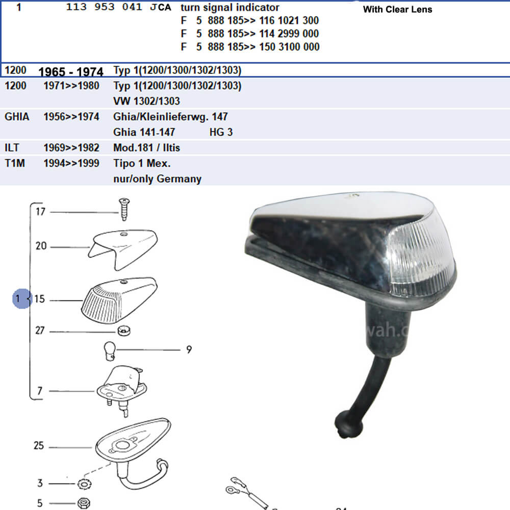 Lai Kam Wah Sdn. Bhd. Specialist in VW Aircooled Parts - 113953041JCA - Turn Signal Lamp