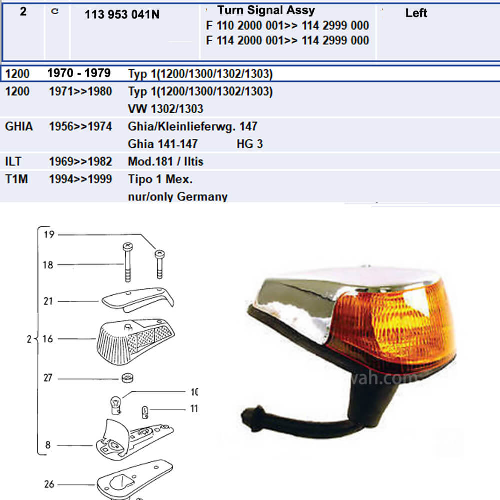 Lai Kam Wah Sdn. Bhd. Specialist in VW Aircooled Parts - 113953041N - Turn Signal Lamp