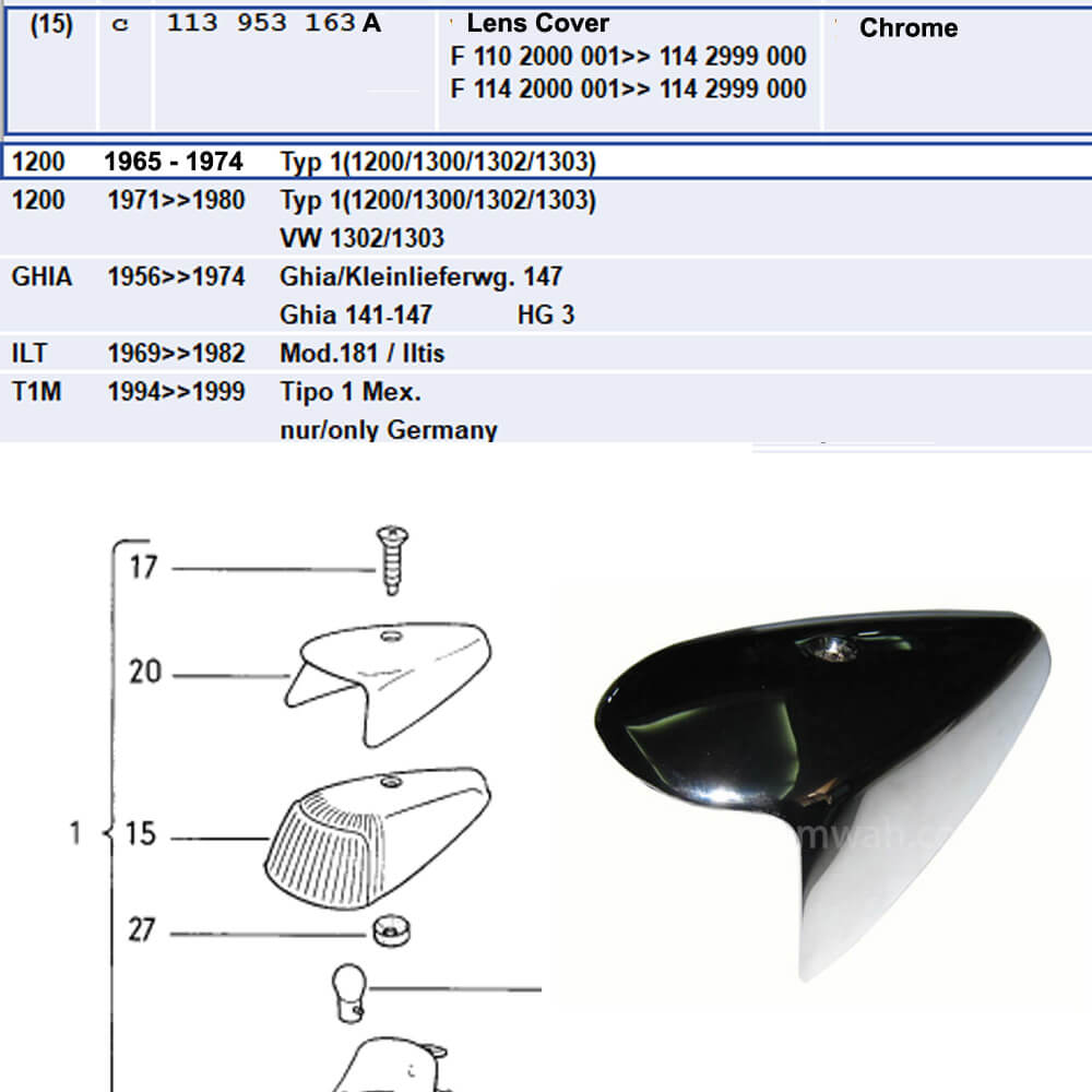 Lai Kam Wah Sdn. Bhd. Specialist in VW Aircooled Parts - 113953163A - Turn Signal Lens Cover