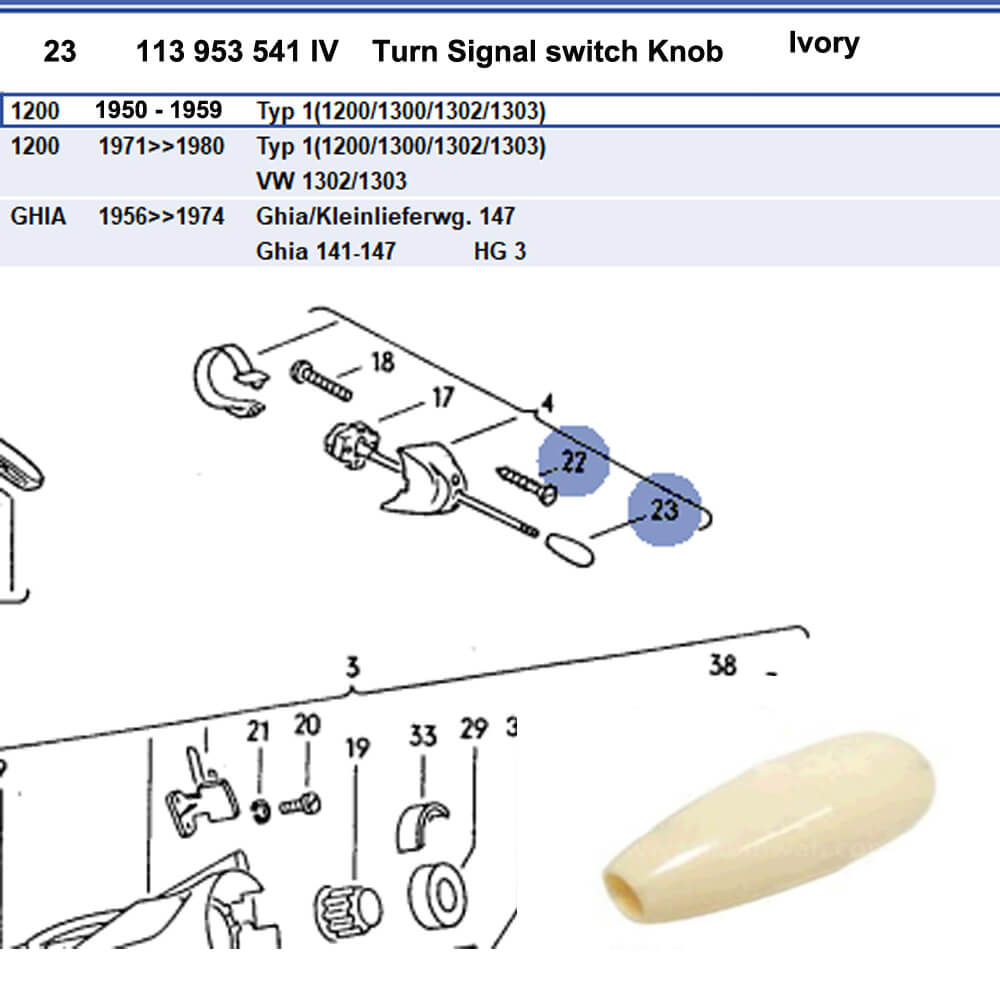Lai Kam Wah Sdn. Bhd. Specialist in VW Aircooled Parts - 113953541IV - Turn Signal Knob