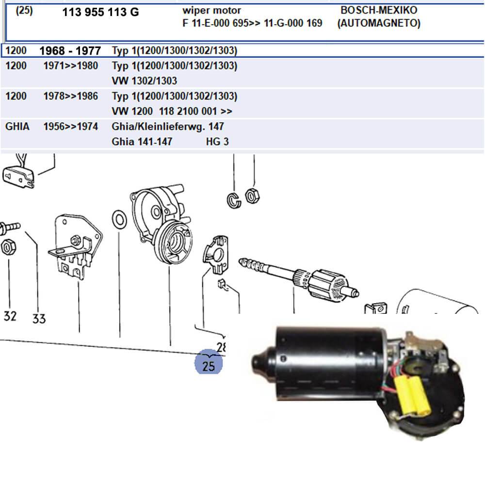 Lai Kam Wah Sdn. Bhd. Specialist in VW Aircooled Parts - 113955113G - Wiper Motor
