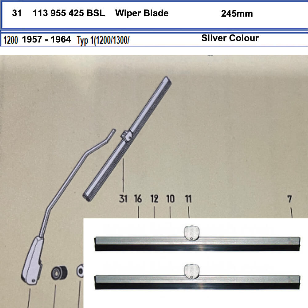 Lai Kam Wah Sdn. Bhd. Specialist in VW Aircooled Parts - 113955425B-SL - Wiper Blade 245mm (Silver)