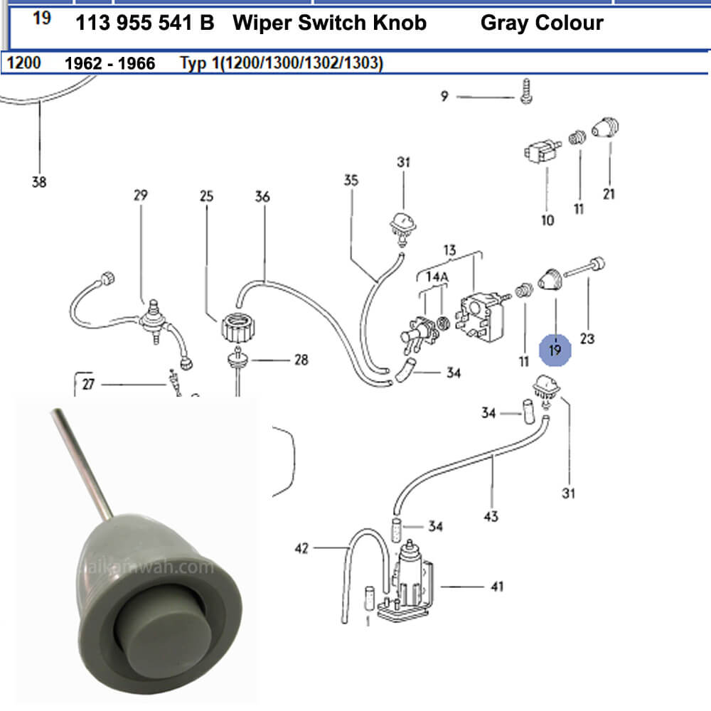 Lai Kam Wah Sdn. Bhd. Specialist in VW Aircooled Parts - 113955541B - Wiper Switch Knob