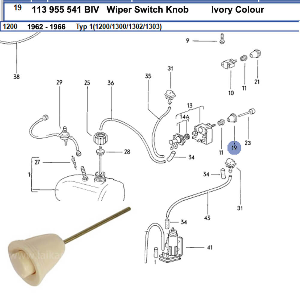 Lai Kam Wah Sdn. Bhd. Specialist in VW Aircooled Parts - 113955541B-IV - Wiper Switch Knob